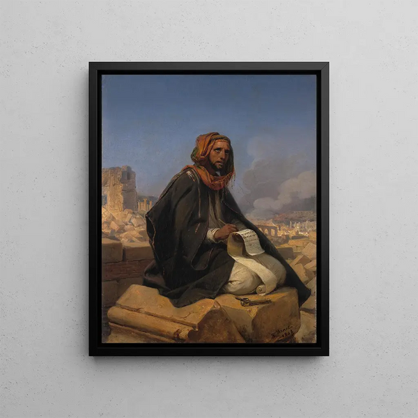 Jérémie sur les ruines de Jérusalem - Horace Vernet — kehystetty taideteos seinällä