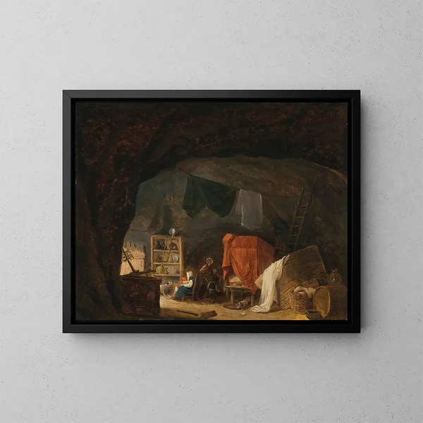 "Une famille dans une grotte" - Hubert Robert — kehystetty taideteos seinällä