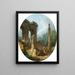 Un caprice d'une arcade classique et d'une colonne avec des personnages conversant devant une statue - Hubert Robert — kehystetty taideteos seinällä