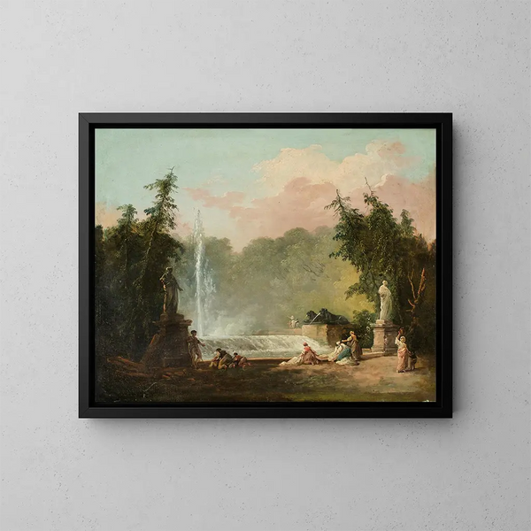Une fontaine dans un parc - Hubert Robert — kehystetty taideteos seinällä