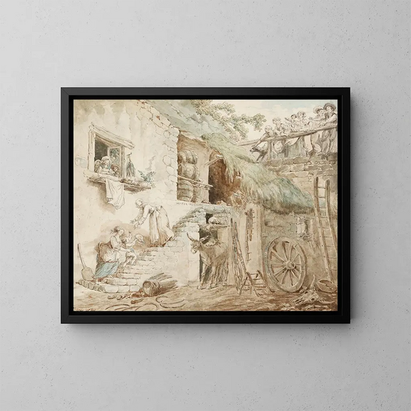 Allegoria putoamisesta Barryn perheestä - Hubert Robert — kehystetty taideteos seinällä