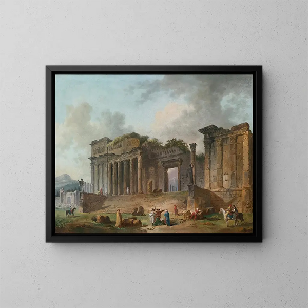Un caprice architectural avec un artiste esquissant au premier plan - Hubert Robert — kehystetty taideteos seinällä
