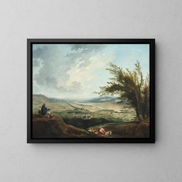 Suuri maisema lähellä Pariisia - Hubert Robert — kehystetty taideteos seinällä