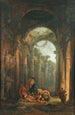 klassiset rauniot, joissa sotilaat leikkivät - Hubert Robert — näkymä teoksesta