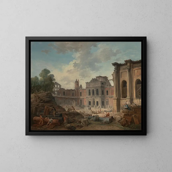 Meudonin linnan purkamisesta - Hubert Robert — kehystetty taideteos seinällä