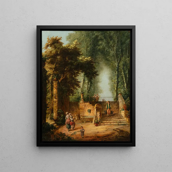 Fontaine dans un parc - Hubert Robert — kehystetty taideteos seinällä