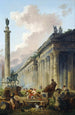 Kuvitteellinen näköala Roomasta Marcus Aureliuksen ratsastuspatsas, Trajanin pylvään ja temppelin kanssa - Hubert Robert — näkymä teoksesta