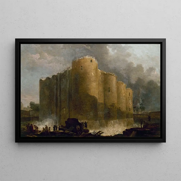La Bastille ensimmäisinä päivinään purkamisensa aikana - Hubert Robert — kehystetty taideteos seinällä
