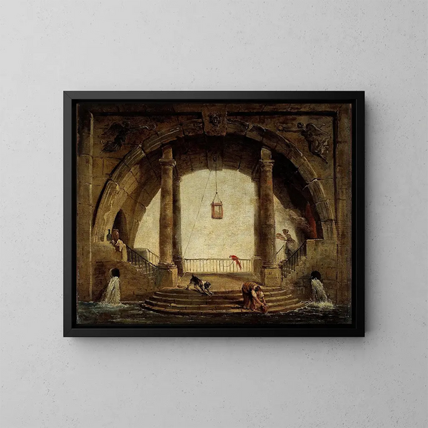 La Fontaine - Hubert Robert — kehystetty taideteos seinällä