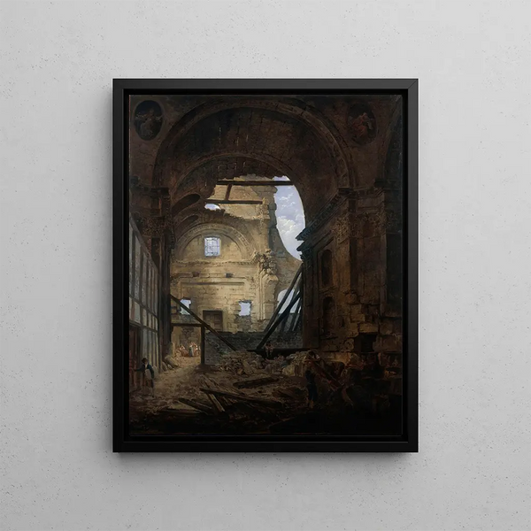 La chapelle de la Sorbonne avec la voûte de la nef effondrée - Hubert Robert — kehystetty taideteos seinällä