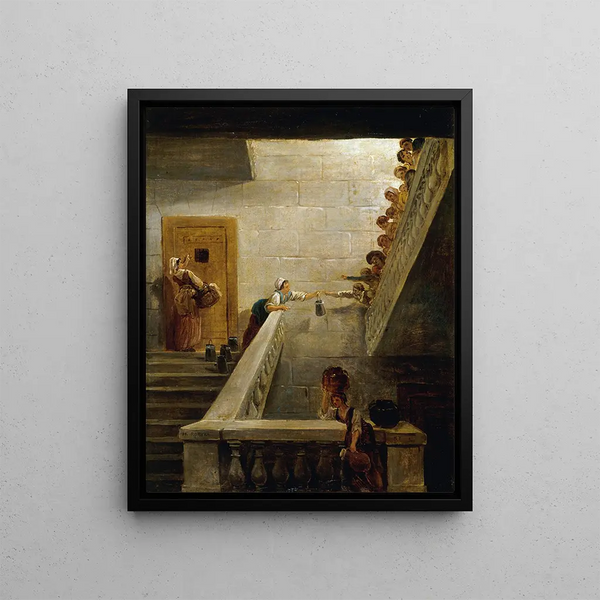 Le Ravitaillement des prisonniers à la prison de Saint - Lazare - Hubert Robert — kehystetty taideteos seinällä