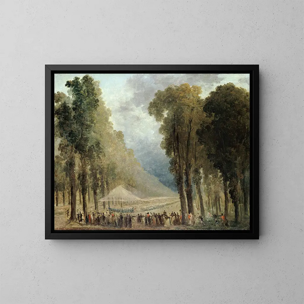 Ruokailu sotilaille Champs-Élysées'n puistossa tai Saint-Cloud'n puistossa - Hubert Robert — kehystetty taideteos seinällä