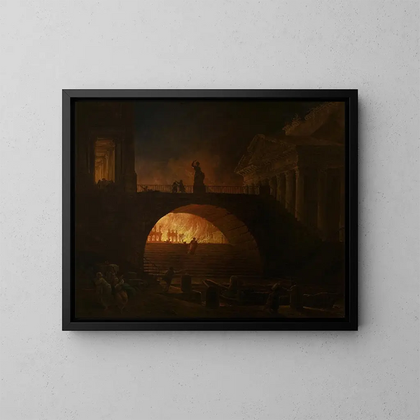 Rooman tulipalo - Hubert Robert — kehystetty taideteos seinällä