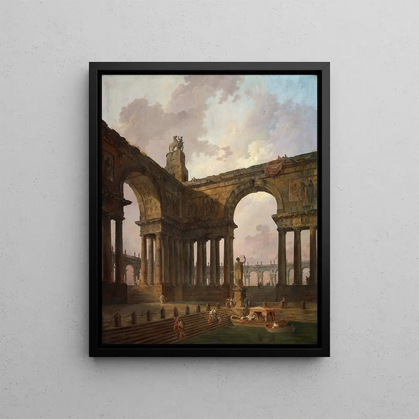 Le lieu d'atterrissage - Hubert Robert — kehystetty taideteos seinällä
