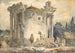 Sibyllan temppeli Tivolissa, mies takissa ja hatussa portailla, oikealla ryhmä munkkeja - Hubert Robert — näkymä teoksesta