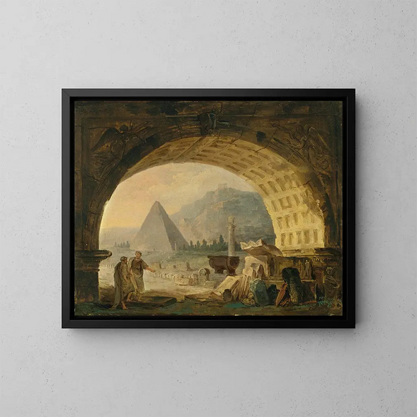 Vue d'antiquités sous une arche - Hubert Robert — kehystetty taideteos seinällä