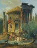 Lavandières au bord d'une rivière sous un temple circulaire en ruine - Hubert Robert — näkymä teoksesta