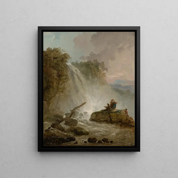 Cascade avec dessinateur - Hubert Robert — kehystetty taideteos seinällä