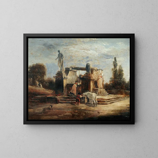 pesijättäristä lähteellä - Hubert Robert — kehystetty taideteos seinällä