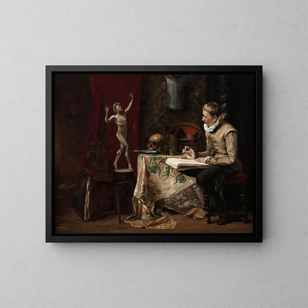 L'Atelier de l'artiste avec autoportrait - Hugo Birger — kehystetty taideteos seinällä