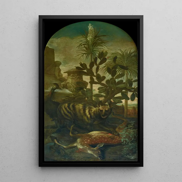 Ignaz Heinitz von Heinzenthal - Hyne Antilope und Kasuar in Kakteenlandschaft.webp