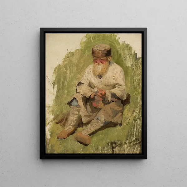 Étude d'un paysan sur l'herbe - Ilya Efimovich Repin — kehystetty taideteos seinällä