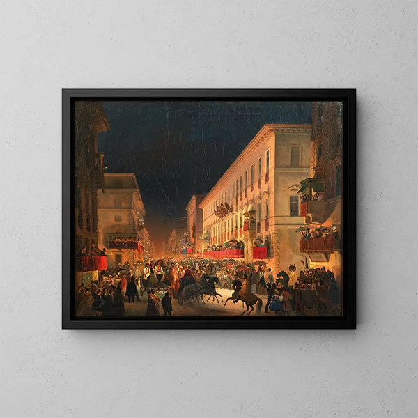 Carnival Rome, Moccoletti-juhla - Ippolito Caffi — kehystetty taideteos seinällä
