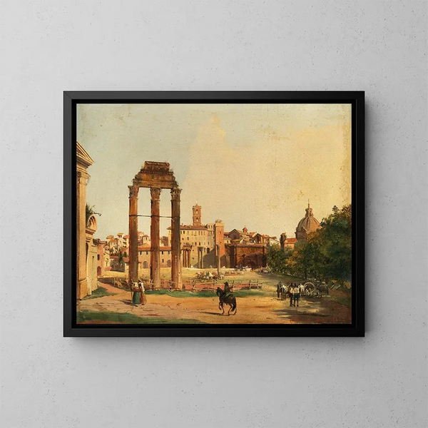 Vue du Forum romain avec le temple de Castor et Pollux - Ippolito Caffi — kehystetty taideteos seinällä