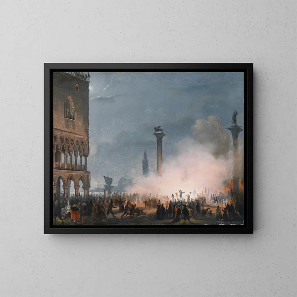 Venetsia, Piazzetta yöllä - Ippolito Caffi — kehystetty taideteos seinällä