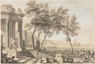 Isaac de Moucheron - Fantastic Harbor Scene with Architecture and Figures.webp