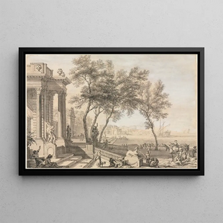 Isaac de Moucheron - Fantastic Harbor Scene with Architecture and Figures.webp
