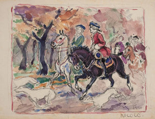 Ivan Ivanec - Scena rodzajowa  para w strojach z po XVIII w na koniach jadca przez las.webp