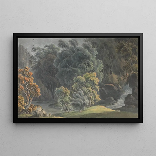 J S Barth - River Scene with Waterfall and High Trees.webp