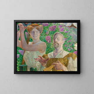 Autoportrait avec muse et buddléia - Jacek Malczewski — kehystetty taideteos seinällä