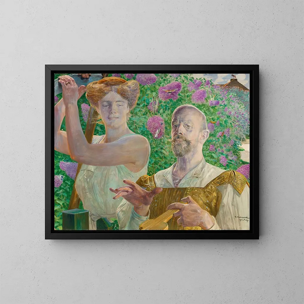 Autoportrait avec muse et buddléia - Jacek Malczewski — kehystetty taideteos seinällä