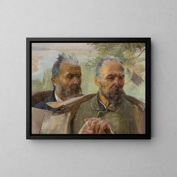 Kaksi vanhojen miesten päitä - Jacek Malczewski — kehystetty taideteos seinällä