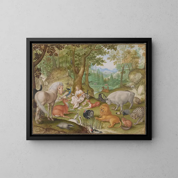 Orphée charmant les animaux - Jacob Hoefnagel — kehystetty taideteos seinällä