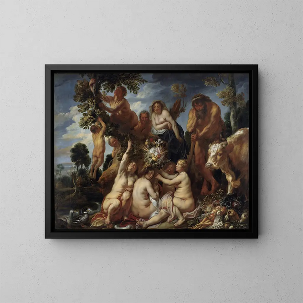 Achéloos vainkuut Hercule, runsaanneidon sarven alkuperä, hedelmällisyyden allegoria - Jacob Jordaens — kehystetty taideteos seinällä