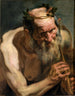 Vanhentunut satyyri maalaus, joka pitää huilua - Jacob Jordaens — näkymä teoksesta