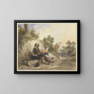 Jacob Joseph Eeckhout - Blinde man met meisje bedelend aan de kant van een landweg.webp
