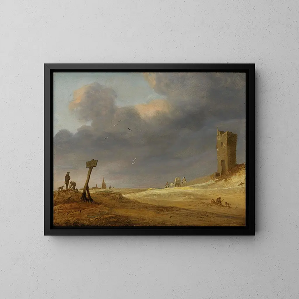 Hiekkaerämaiden maisema - Jacob Salomonsz van Ruysdael — kehystetty taideteos seinällä