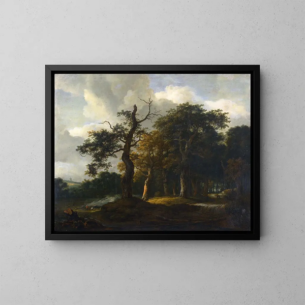 Un chemin à travers un chêne - Jacob Salomonsz van Ruysdael — kehystetty taideteos seinällä