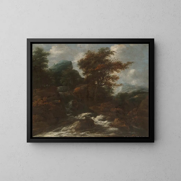 maisemasta vesiputouksineen - Jacob Salomonsz van Ruysdael — kehystetty taideteos seinällä