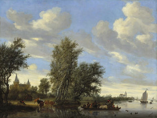 Jacob Salomonsz van Ruysdael - River Landscape with Ferry.webp