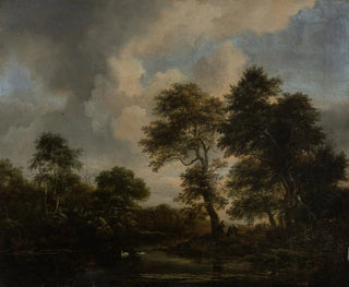 Jacob van Ruisdael - Forest Lake with two Swans.webp