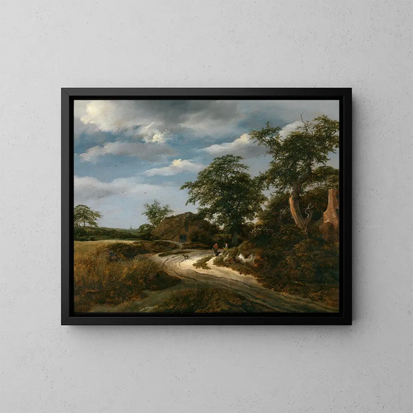 maisemasta kirkolla - Jacob van Ruisdael — kehystetty taideteos seinällä