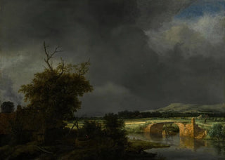 Jacob van Ruisdael - Landscape with a cottage and stone bridge under a cloudy sky.webp