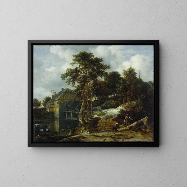 maisemasta vesimyllyn kanssa - Jacob van Ruisdael — kehystetty taideteos seinällä