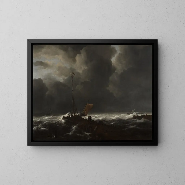 Meri myrskyssä laiturin lähellä - Jacob van Ruisdael — kehystetty taideteos seinällä