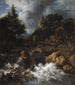 Cascade avec une maison à colombages et un château - Jacob van Ruisdael — näkymä teoksesta